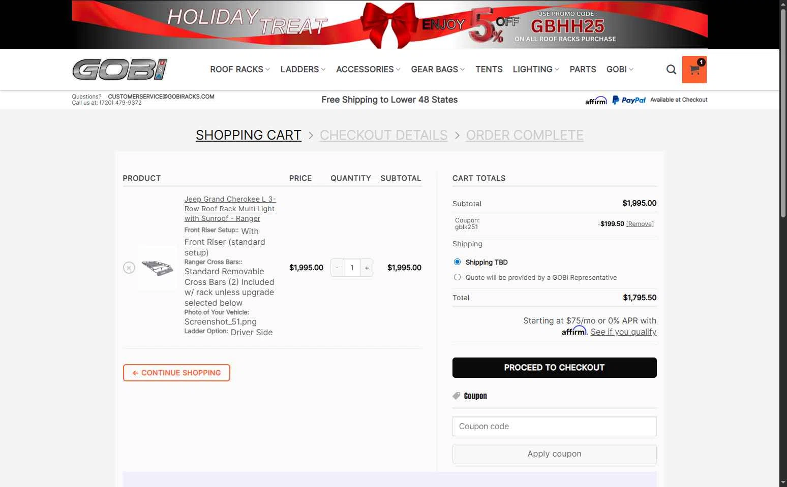 GOBI USA checkout page showing GOBI USA coupon code box | Screenshot taken by SimplyCodes community member on Dec 10, 2025