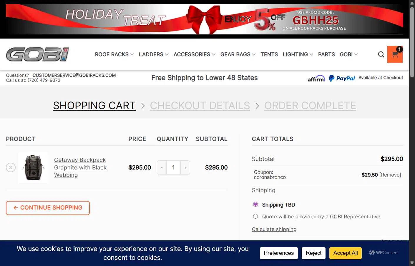 GOBI USA checkout page showing GOBI USA coupon code box | Screenshot taken by SimplyCodes community member on Jan 11, 2026