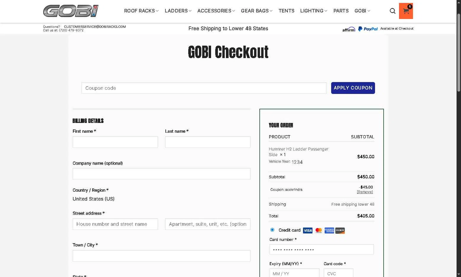 GOBI USA checkout page showing GOBI USA coupon code box | Screenshot taken by SimplyCodes community member on Nov 13, 2025