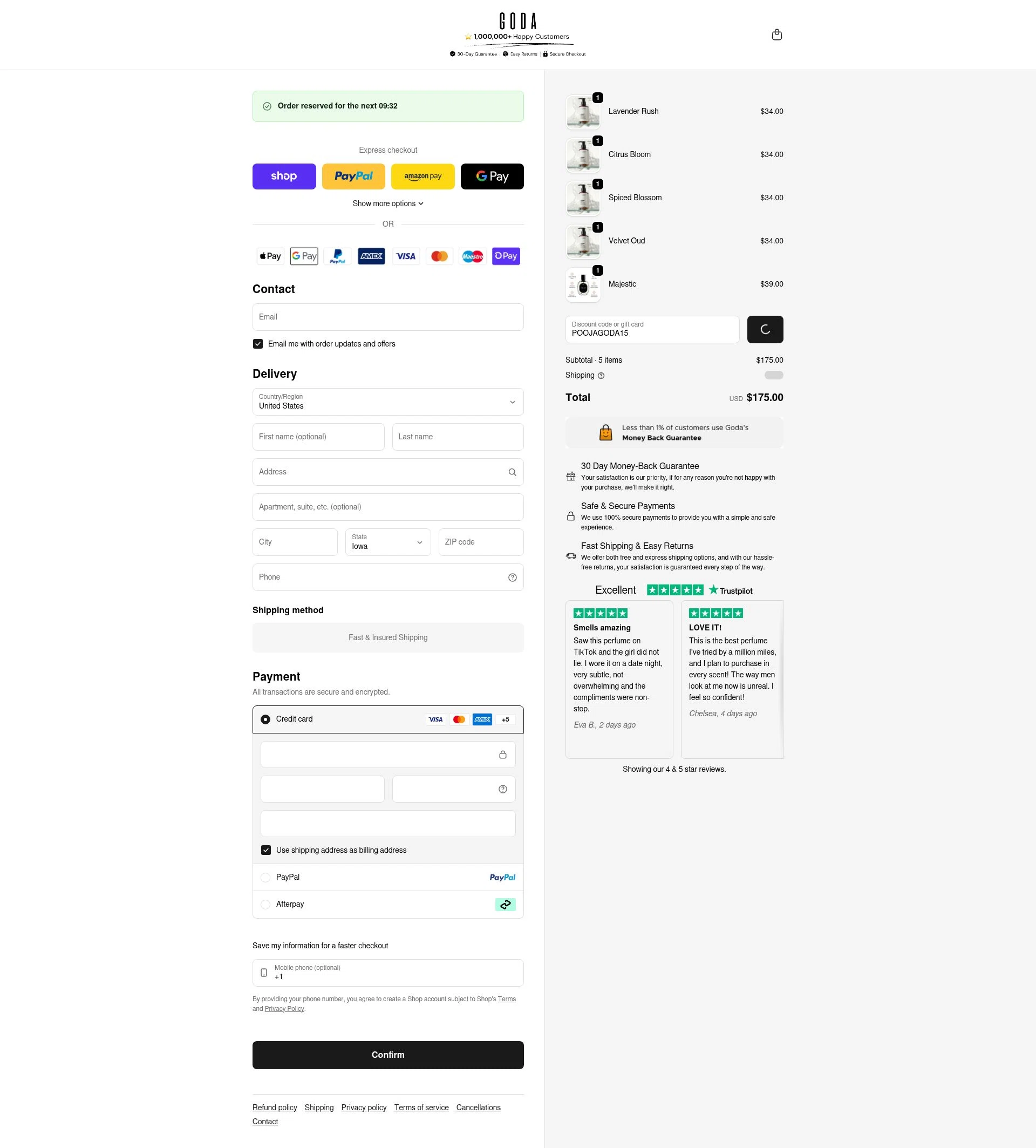 Goda Perfume checkout page showing Goda Perfume discount code box | Screenshot taken by SimplyCodes community member on Feb 25, 2026
