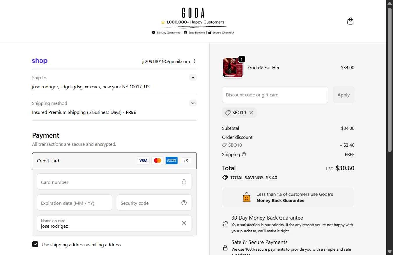 Goda Perfume checkout page showing Goda Perfume discount code box | Screenshot taken by SimplyCodes community member on Feb 26, 2026