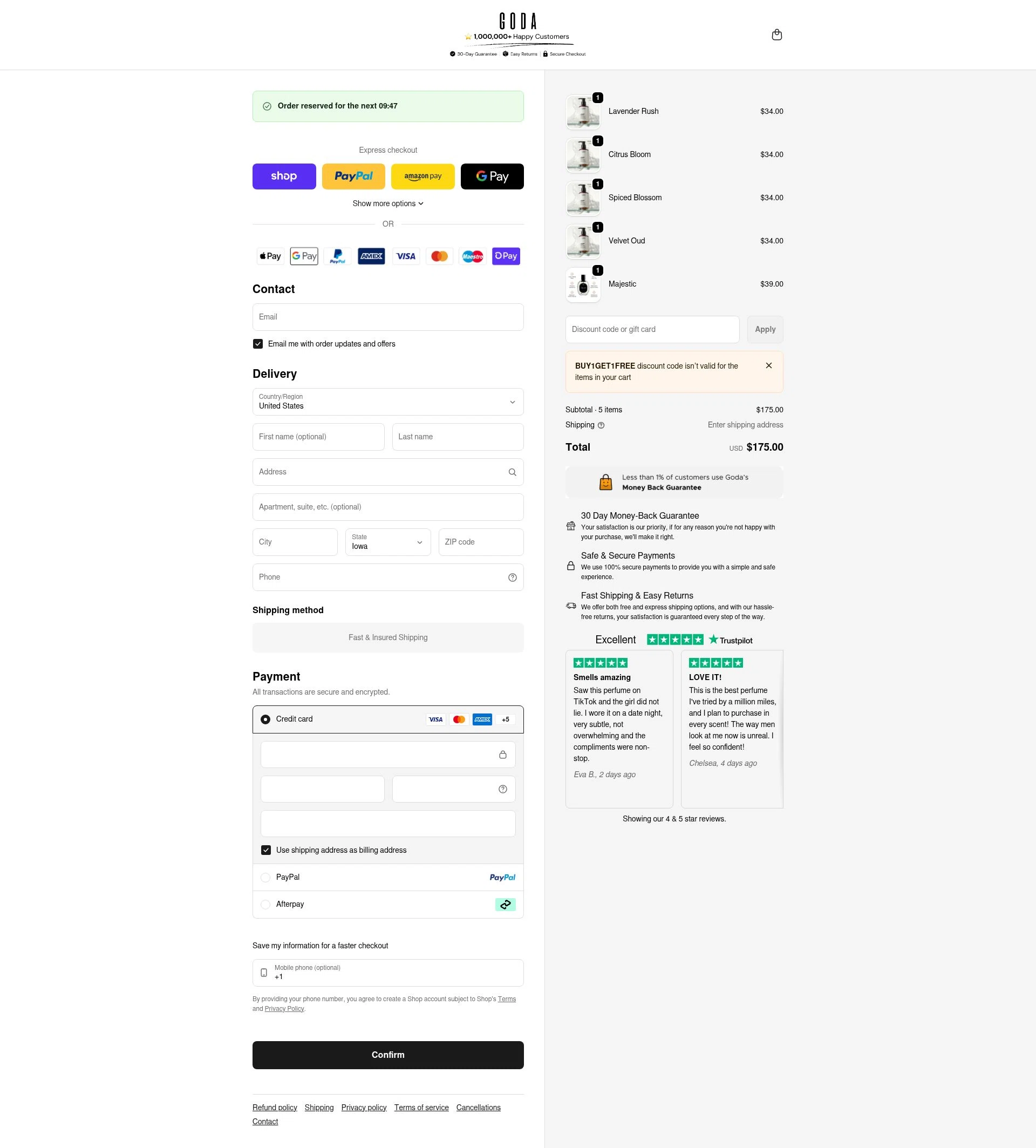 Goda Perfume checkout page showing Goda Perfume discount code box | Screenshot taken by SimplyCodes community member on Feb 25, 2026