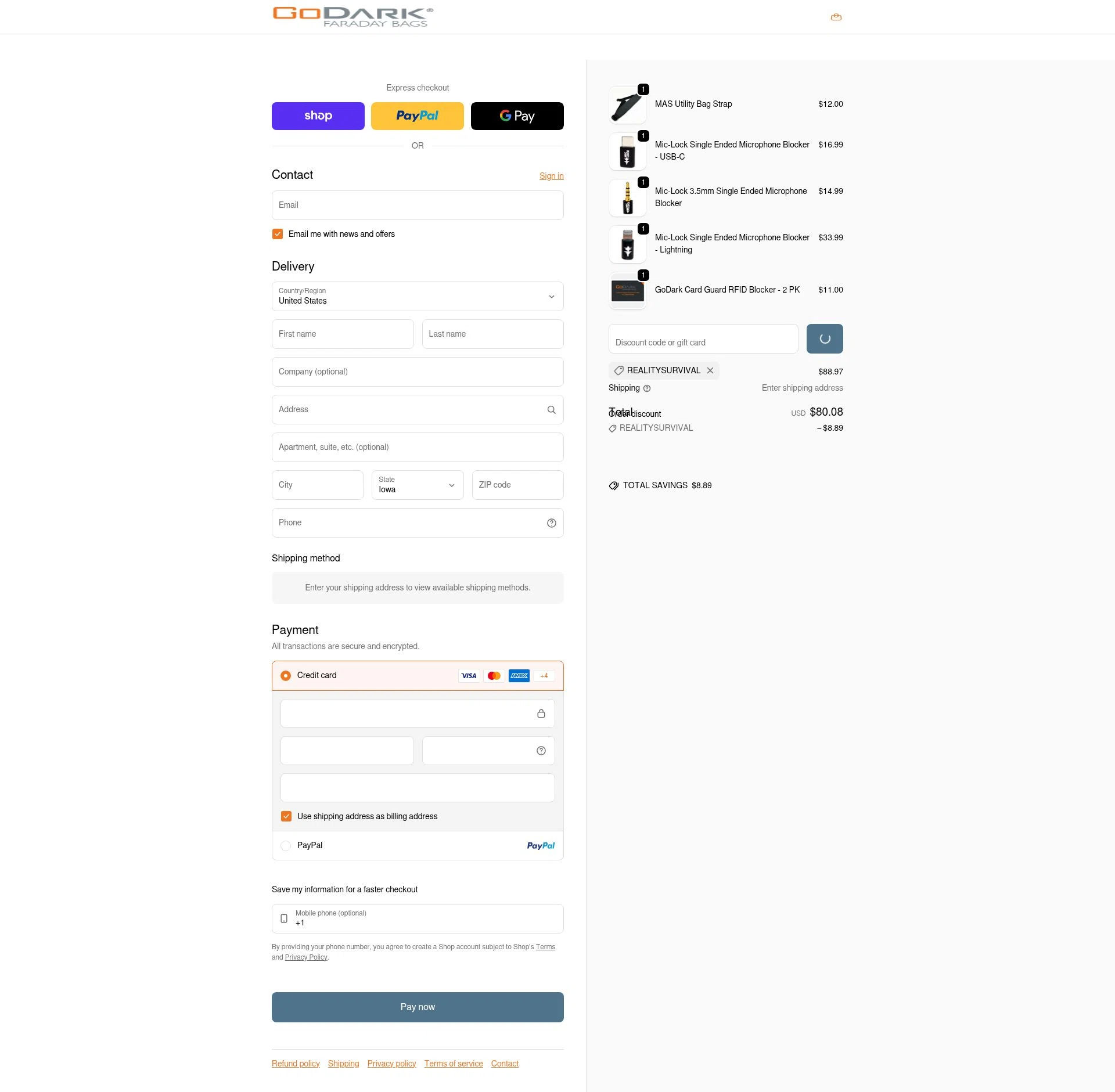 GoDark Bags checkout page showing GoDark Bags promo code box | Screenshot taken by SimplyCodes community member on Feb 5, 2026