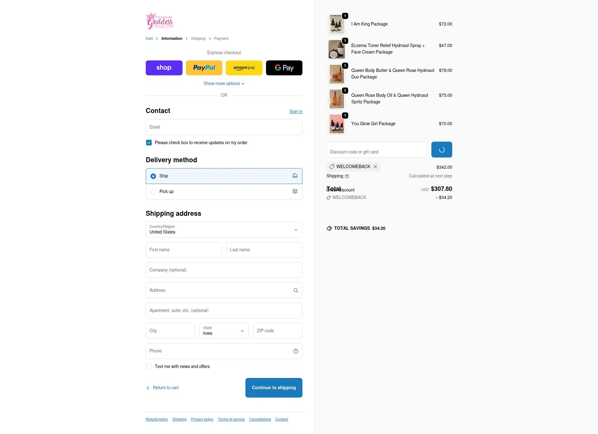 Goddess Collection checkout page showing Goddess Collection discount code box | Screenshot taken by SimplyCodes community member on Jan 1, 2026