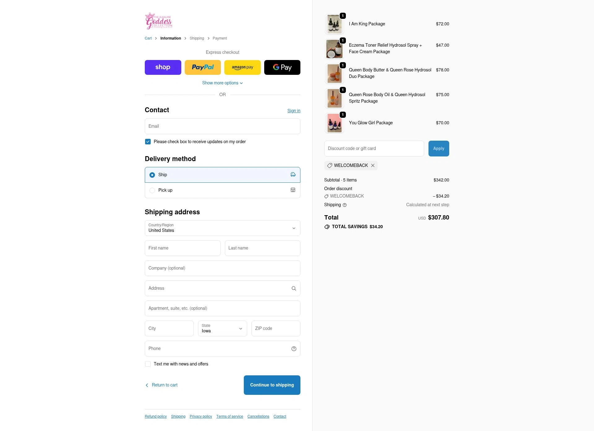 Goddess Collection checkout page showing Goddess Collection discount code box | Screenshot taken by SimplyCodes community member on Jan 6, 2026