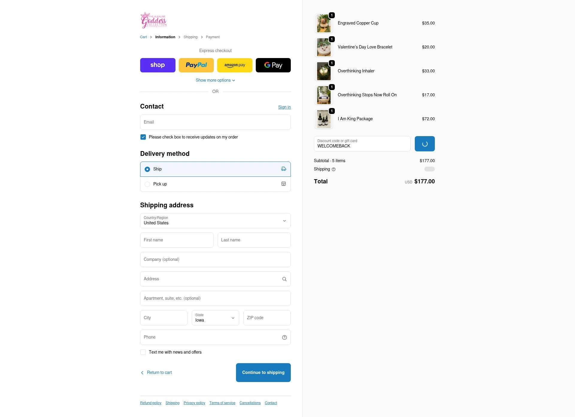 Goddess Collection checkout page showing Goddess Collection discount code box | Screenshot taken by SimplyCodes community member on Jan 26, 2026
