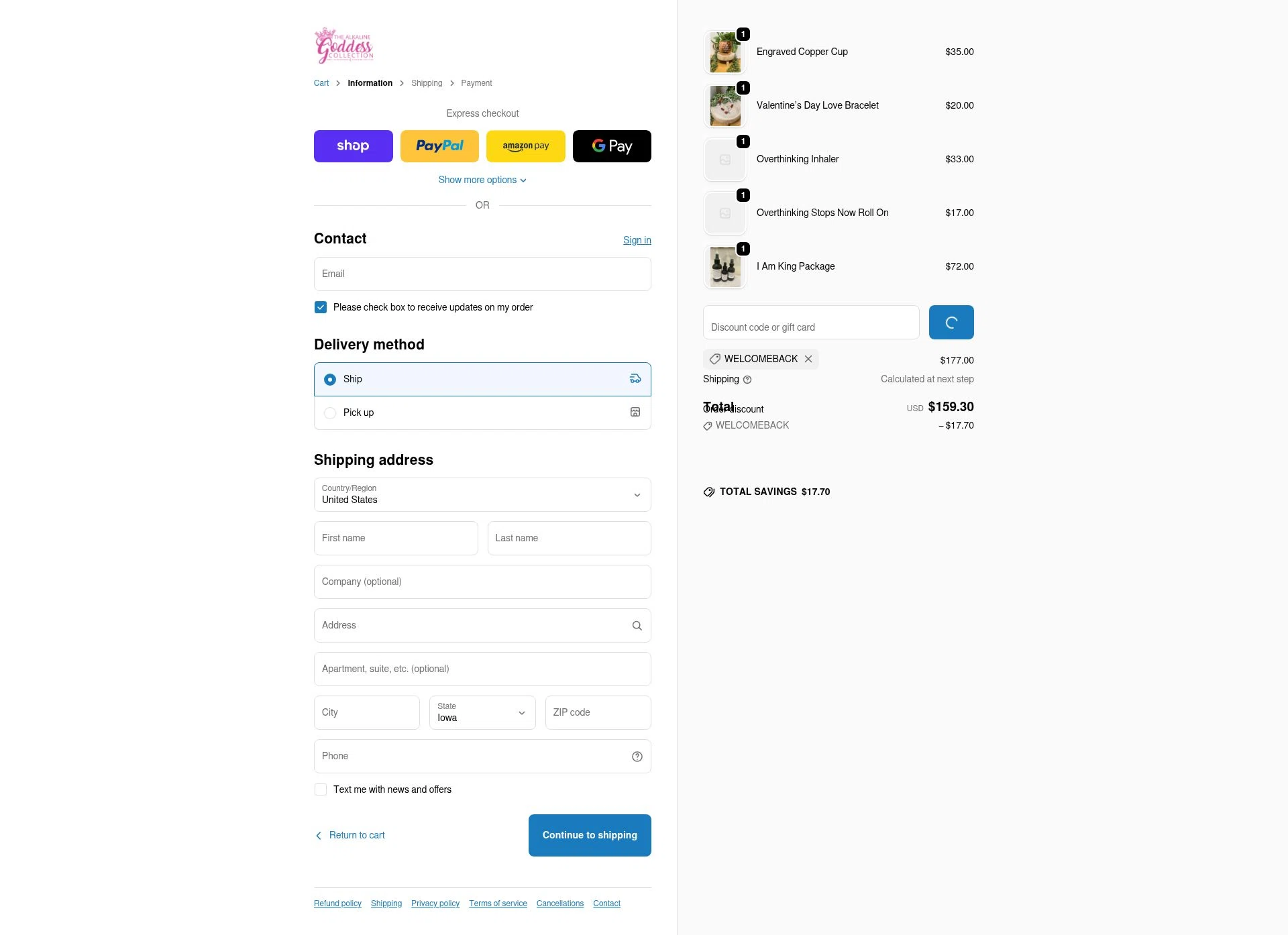 Goddess Collection checkout page showing Goddess Collection discount code box | Screenshot taken by SimplyCodes community member on Jan 17, 2026