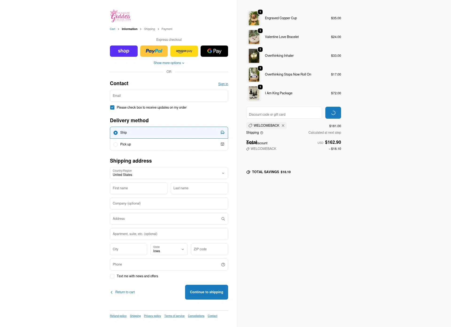 Goddess Collection checkout page showing Goddess Collection discount code box | Screenshot taken by SimplyCodes community member on Feb 4, 2026