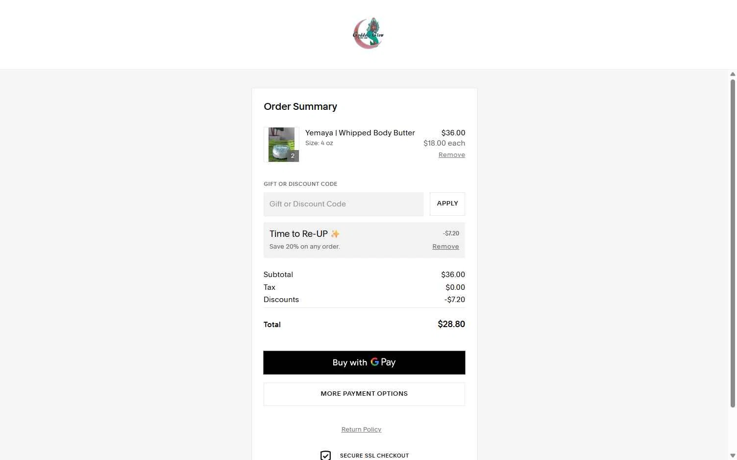 Goddess Glow Holistic checkout page showing Goddess Glow Holistic promo code box | Screenshot taken by SimplyCodes community member on Jan 28, 2026