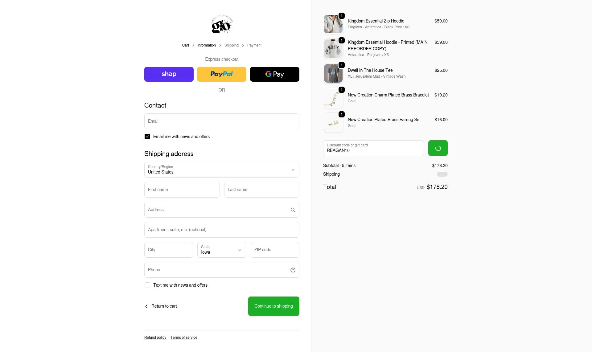 God's Love Overcomes checkout page showing God's Love Overcomes promo code box | Screenshot taken by SimplyCodes community member on Jan 1, 2026
