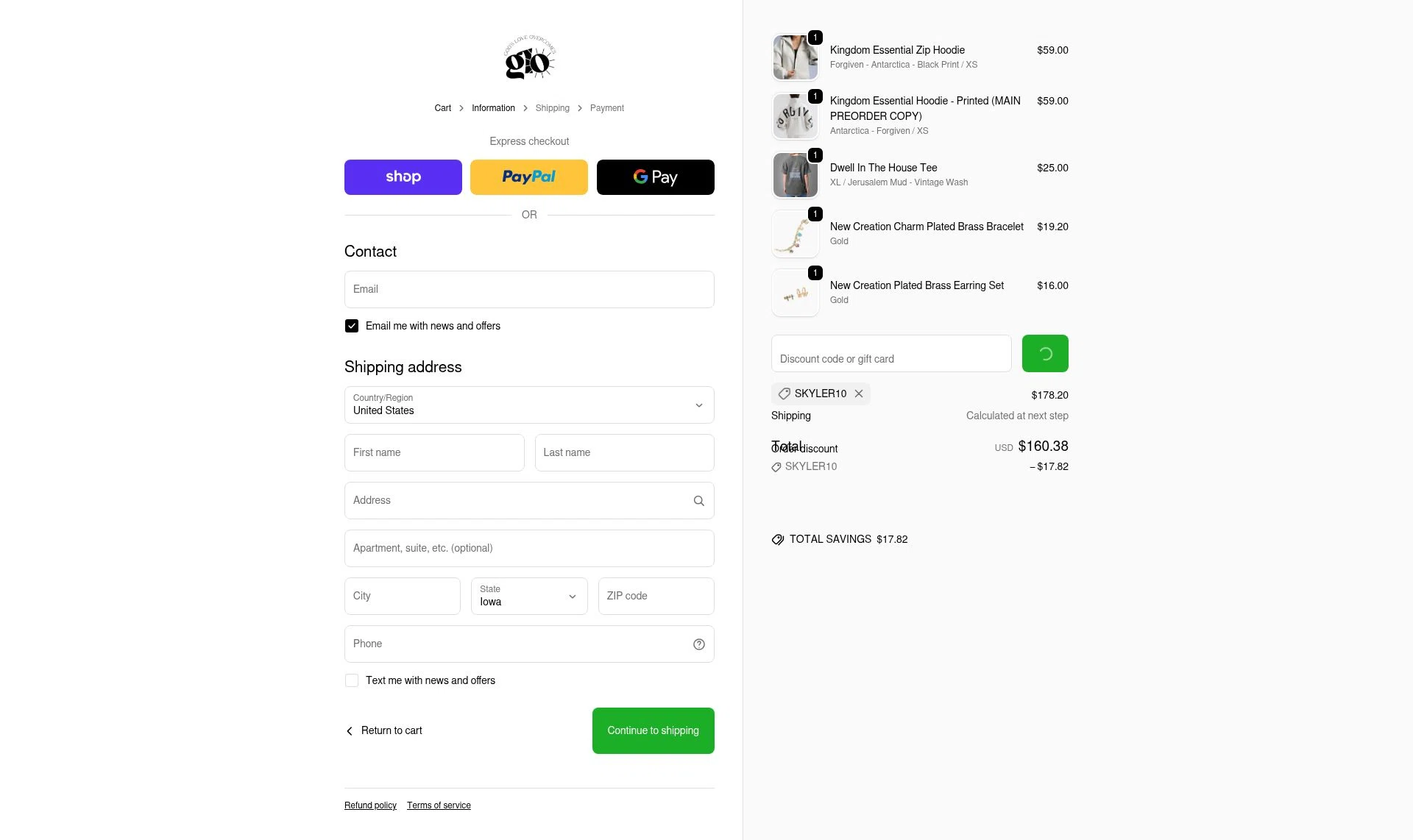 God's Love Overcomes checkout page showing God's Love Overcomes promo code box | Screenshot taken by SimplyCodes community member on Jan 1, 2026