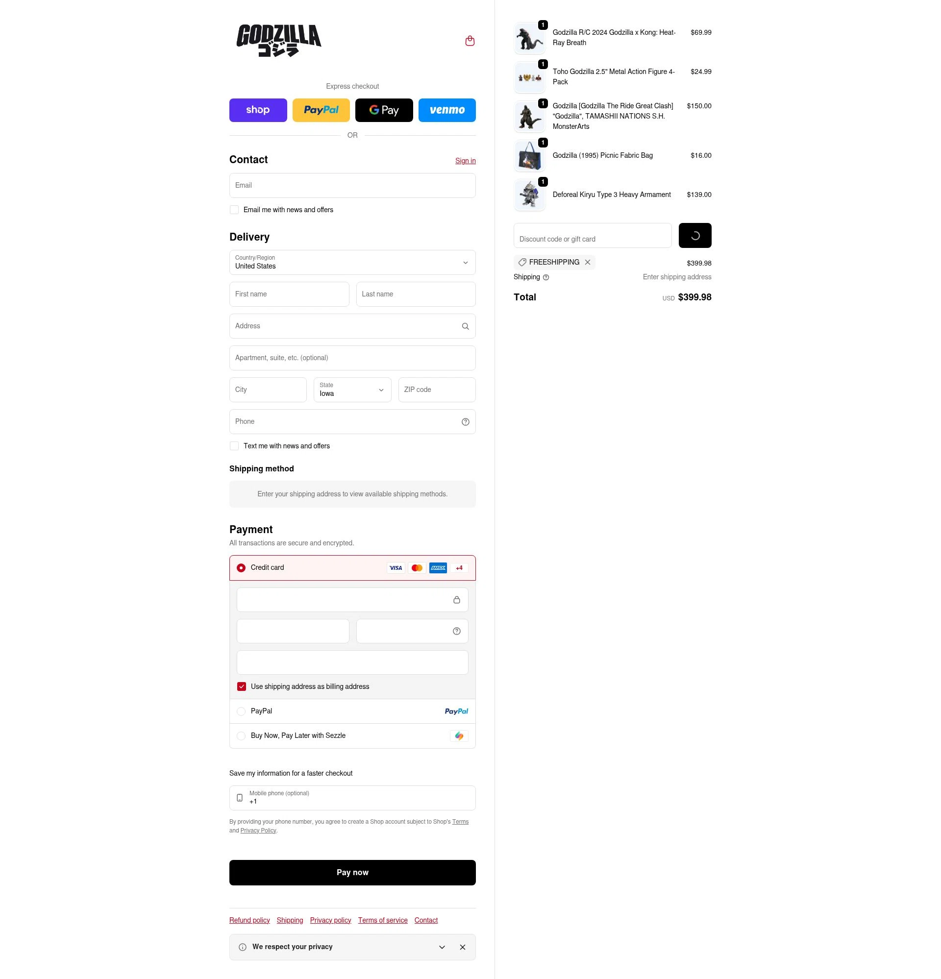Godzilla checkout page showing Godzilla promo code box | Screenshot taken by SimplyCodes community member on Feb 20, 2026