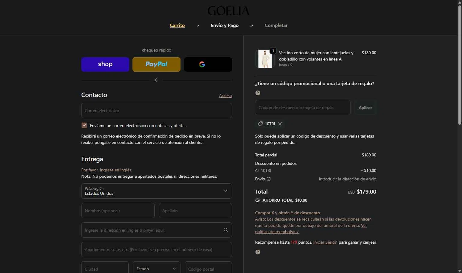 Goelia checkout page showing Goelia promo code box | Screenshot taken by SimplyCodes community member on Feb 10, 2026
