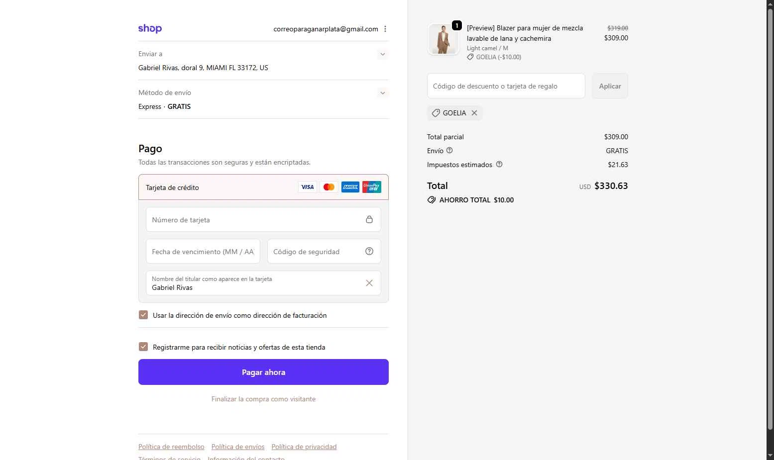 Goelia checkout page showing Goelia promo code box | Screenshot taken by SimplyCodes community member on Dec 16, 2025