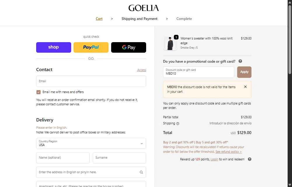 Goelia checkout page showing Goelia promo code box | Screenshot taken by SimplyCodes community member on Dec 9, 2025