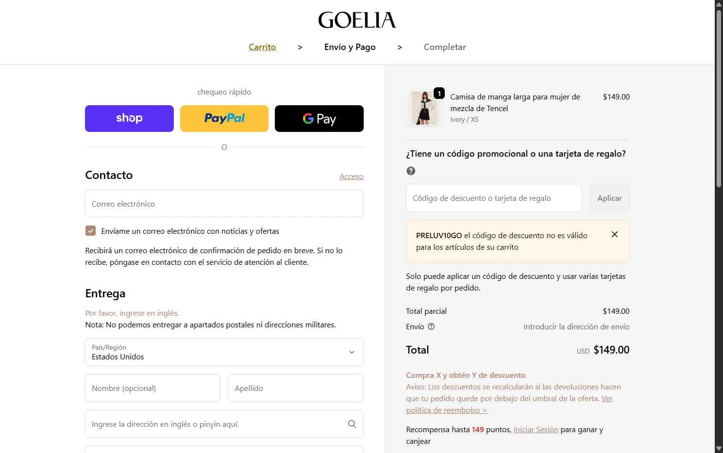Goelia checkout page showing Goelia promo code box | Screenshot taken by SimplyCodes community member on Feb 26, 2026