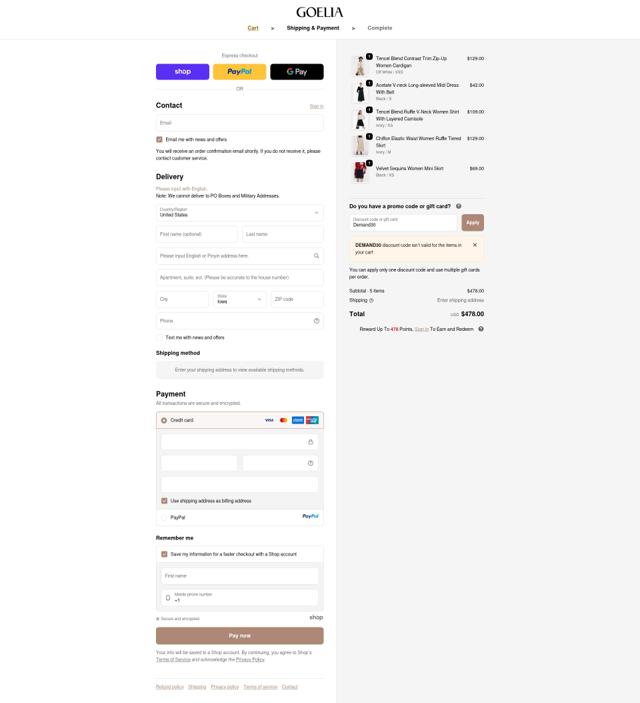 Goelia checkout page showing Goelia promo code box | Screenshot taken by SimplyCodes community member on Oct 2, 2025