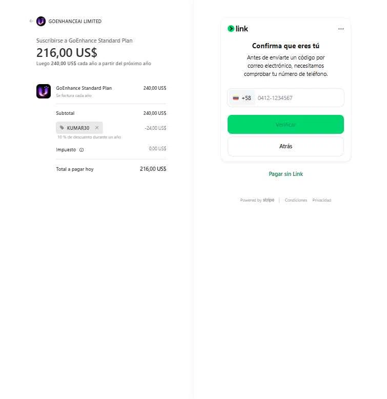GoEnhance AI checkout page showing GoEnhance AI promo code box | Screenshot taken by SimplyCodes community member on Nov 14, 2025