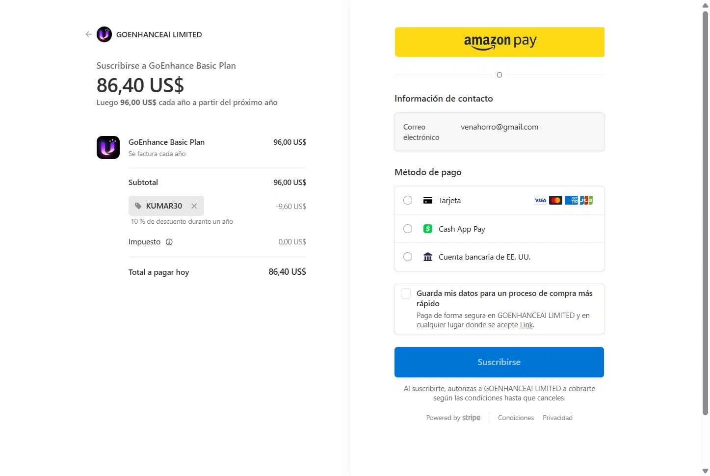 GoEnhance AI checkout page showing GoEnhance AI promo code box | Screenshot taken by SimplyCodes community member on Feb 16, 2026