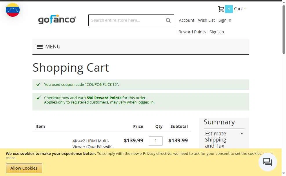 Gofanco checkout page showing Gofanco coupon code box | Screenshot taken by SimplyCodes community member on Nov 24, 2025