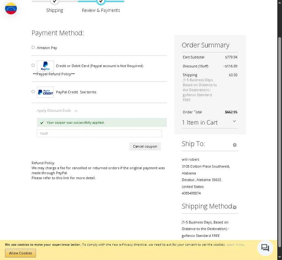 Gofanco checkout page showing Gofanco coupon code box | Screenshot taken by SimplyCodes community member on Nov 24, 2025
