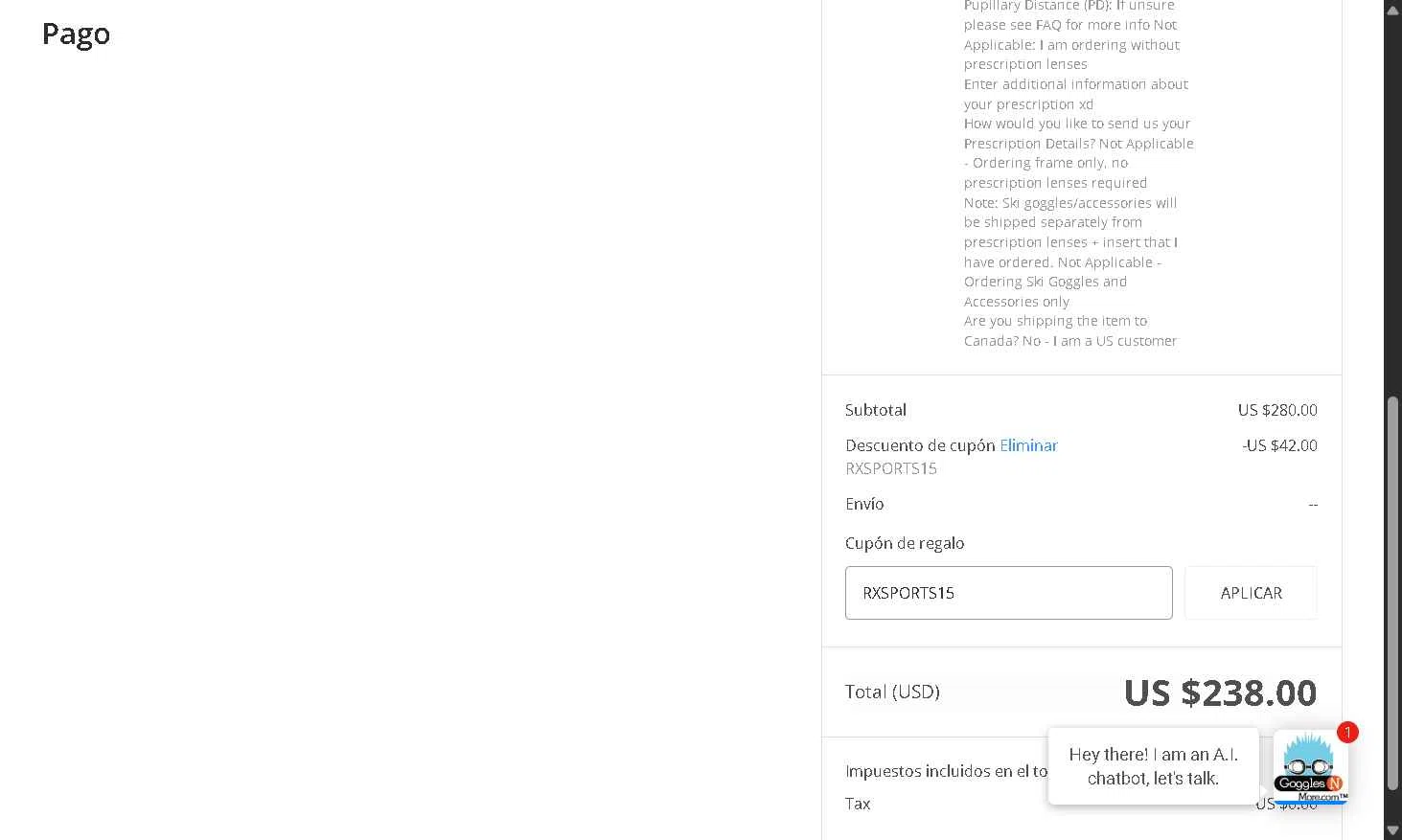 Goggles N More checkout page showing Goggles N More promo code box | Screenshot taken by SimplyCodes community member on Nov 28, 2025