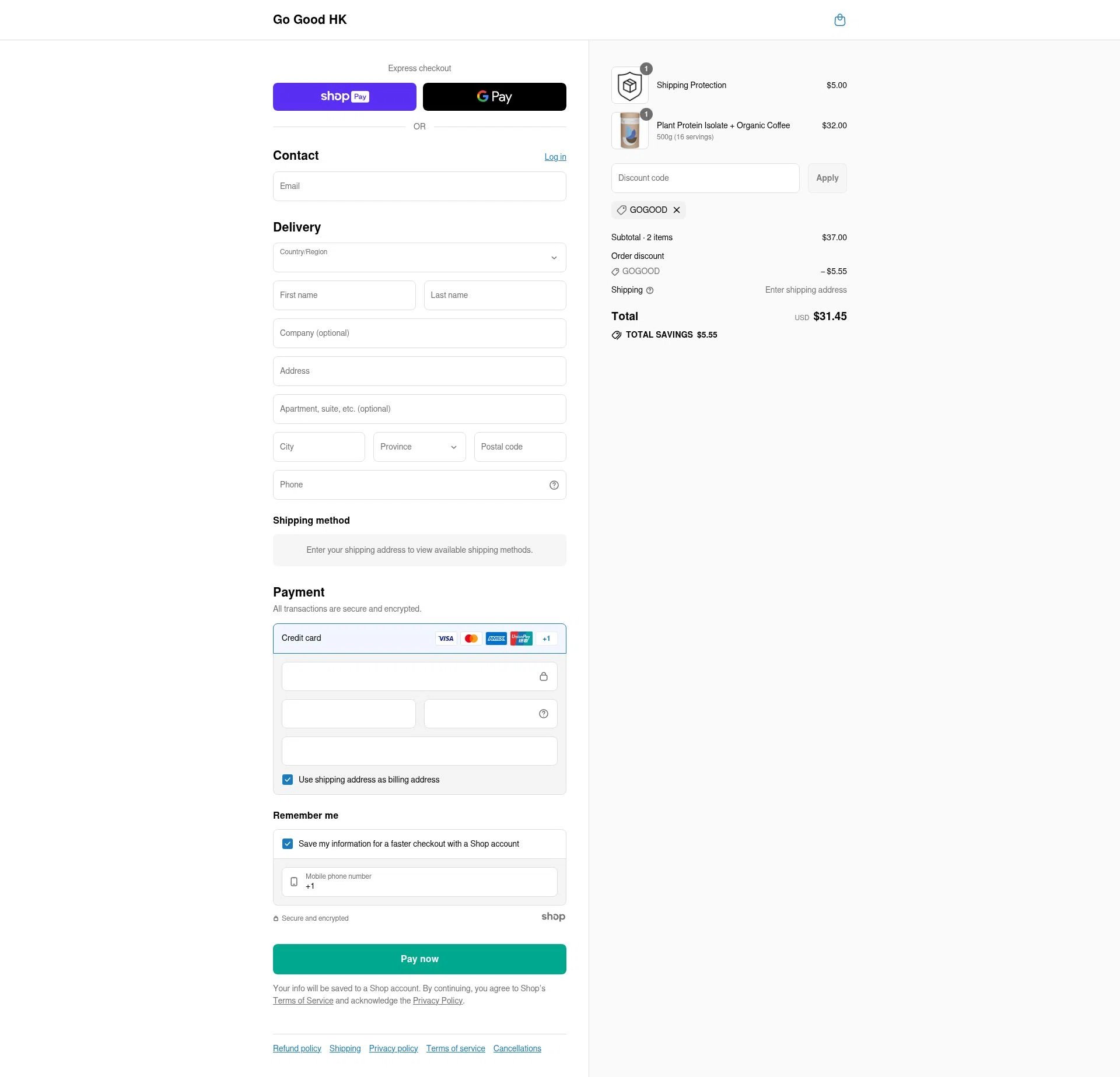 Go Good checkout page showing Go Good discount code box | Screenshot taken by SimplyCodes community member on Aug 27, 2025