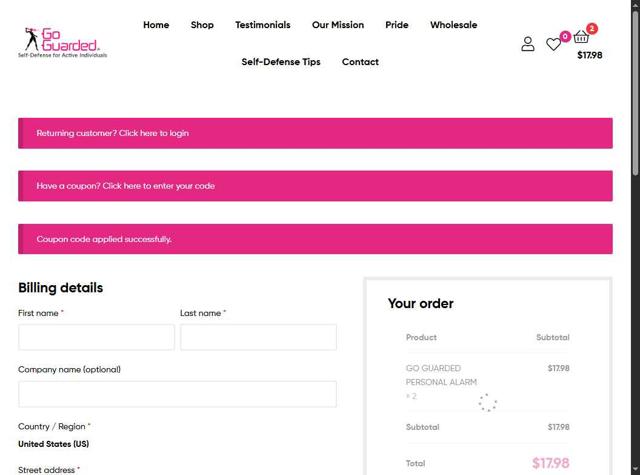 Go Guarded checkout page showing Go Guarded coupon code box | Screenshot taken by SimplyCodes community member on Sep 9, 2025