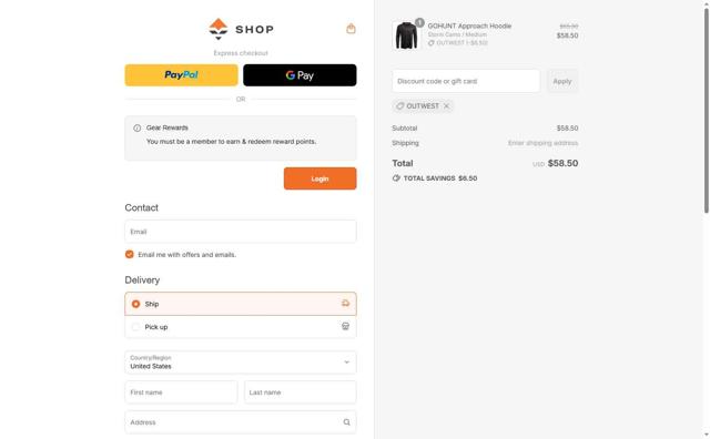 goHUNT checkout page showing goHUNT discount code box | Screenshot taken by SimplyCodes community member on Sep 15, 2025