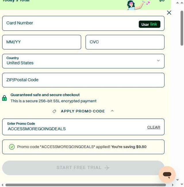 Going checkout page showing Going promo code box | Screenshot taken by SimplyCodes community member on Jun 4, 2025