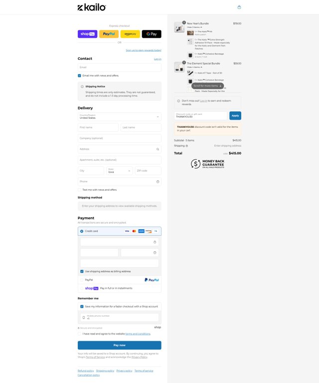 Kailo Labs checkout page showing Kailo Labs promo code box | Screenshot taken by SimplyCodes community member on Jul 24, 2025