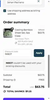 NIBOT coupon verification screenshot