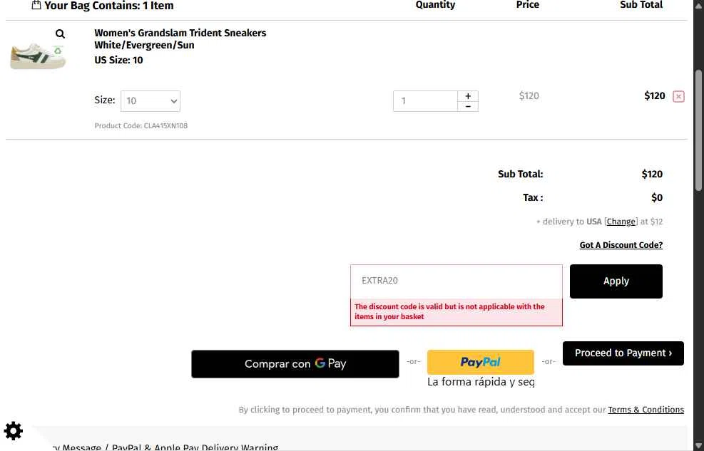 Gola checkout page showing Gola discount code box | Screenshot taken by SimplyCodes community member on Sep 12, 2025