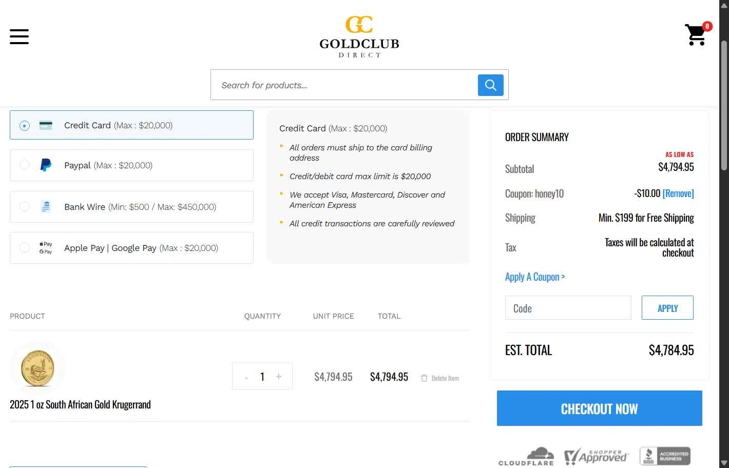 GoldClub Direct checkout page showing GoldClub Direct promo code box | Screenshot taken by SimplyCodes community member on Dec 19, 2025