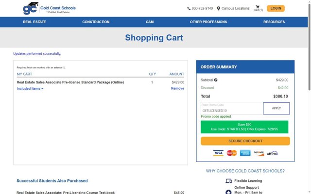 Gold Coast Schools checkout page showing Gold Coast Schools promo code box | Screenshot taken by SimplyCodes community member on Jul 26, 2025