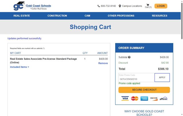 Gold Coast Schools checkout page showing Gold Coast Schools promo code box | Screenshot taken by SimplyCodes community member on Aug 19, 2025
