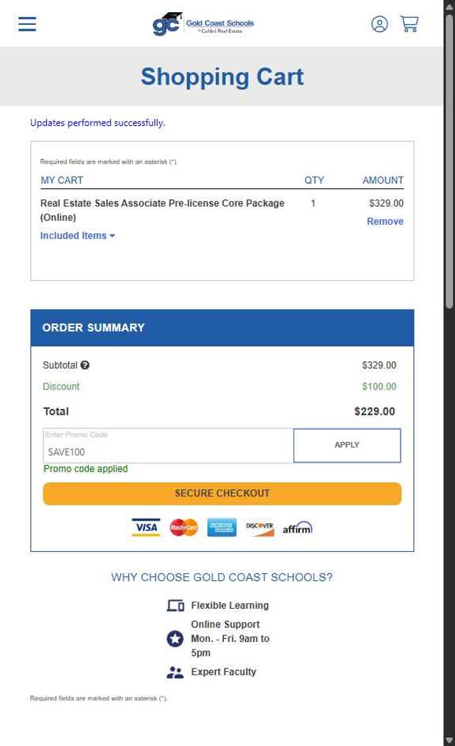 Gold Coast Schools checkout page showing Gold Coast Schools promo code box | Screenshot taken by SimplyCodes community member on Aug 16, 2025