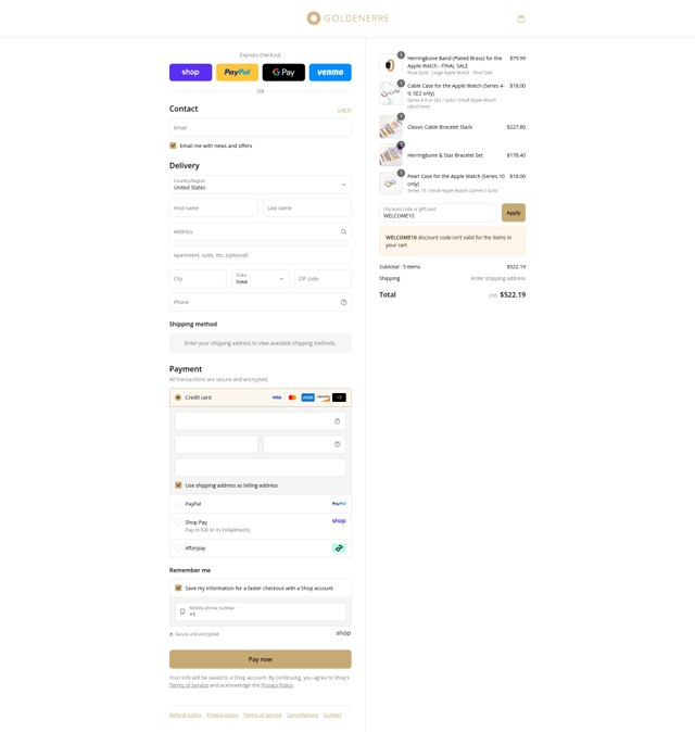 Goldenerre checkout page showing Goldenerre promo code box | Screenshot taken by SimplyCodes community member on Sep 1, 2025