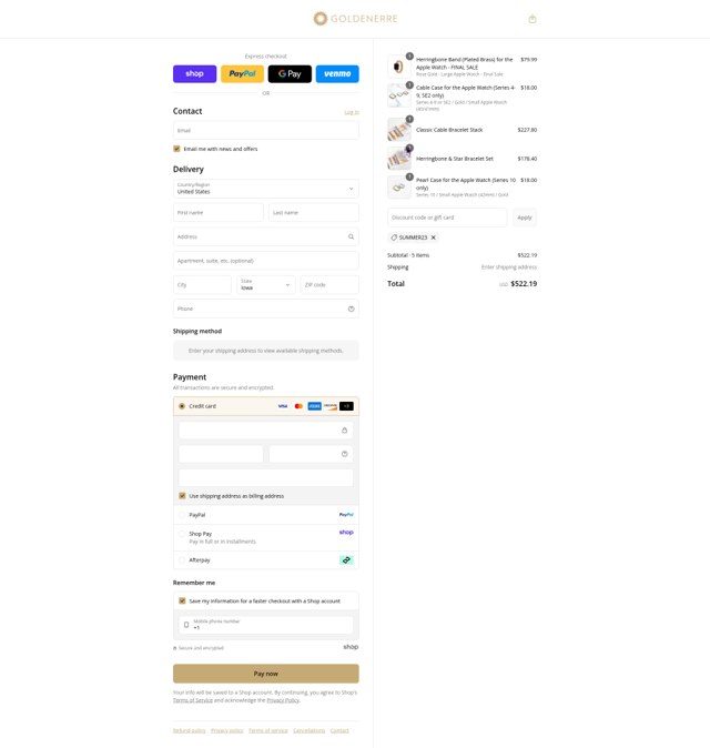 Goldenerre checkout page showing Goldenerre promo code box | Screenshot taken by SimplyCodes community member on Sep 1, 2025