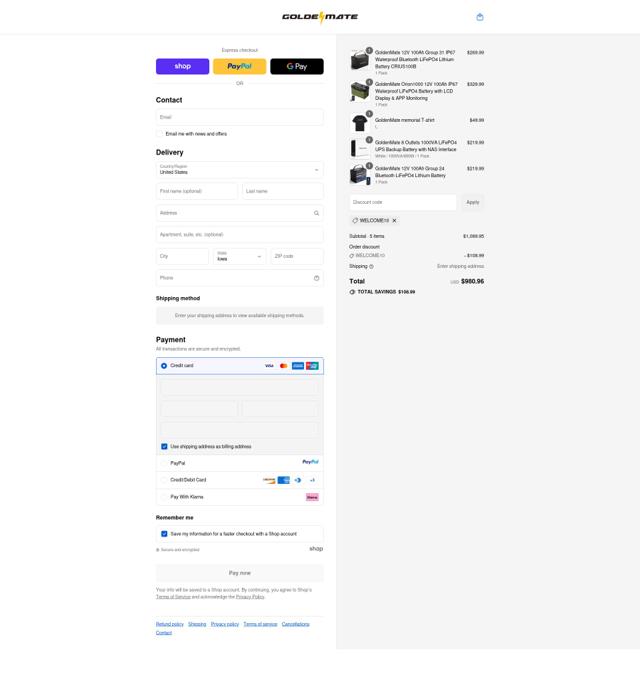 GOLDENMATE checkout page showing GOLDENMATE coupon code box | Screenshot taken by SimplyCodes community member on Sep 12, 2025