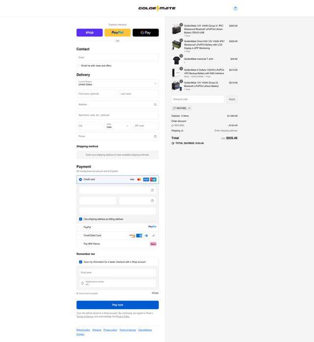 GOLDENMATE checkout page showing GOLDENMATE coupon code box | Screenshot taken by SimplyCodes community member on Sep 12, 2025