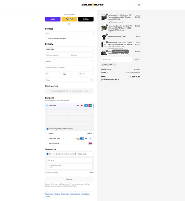 GOLDENMATE checkout page showing GOLDENMATE coupon code box | Screenshot taken by SimplyCodes community member on Sep 12, 2025