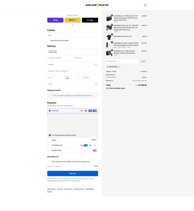 GOLDENMATE checkout page showing GOLDENMATE coupon code box | Screenshot taken by SimplyCodes community member on Sep 12, 2025