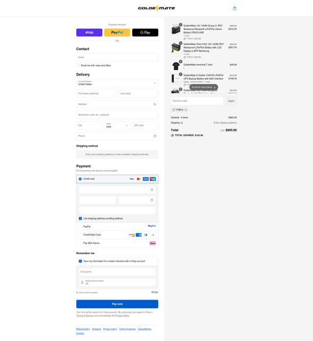 GOLDENMATE checkout page showing GOLDENMATE coupon code box | Screenshot taken by SimplyCodes community member on Sep 12, 2025