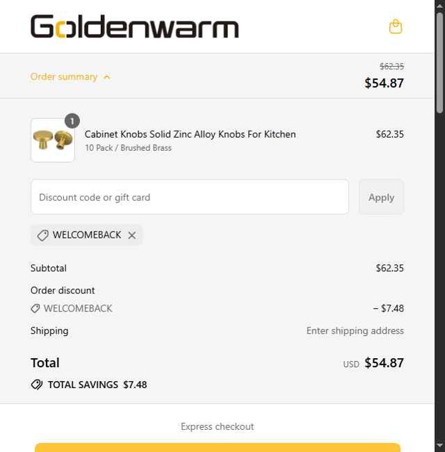 Goldenwarm checkout page showing Goldenwarm discount code box | Screenshot taken by SimplyCodes community member on Sep 3, 2025