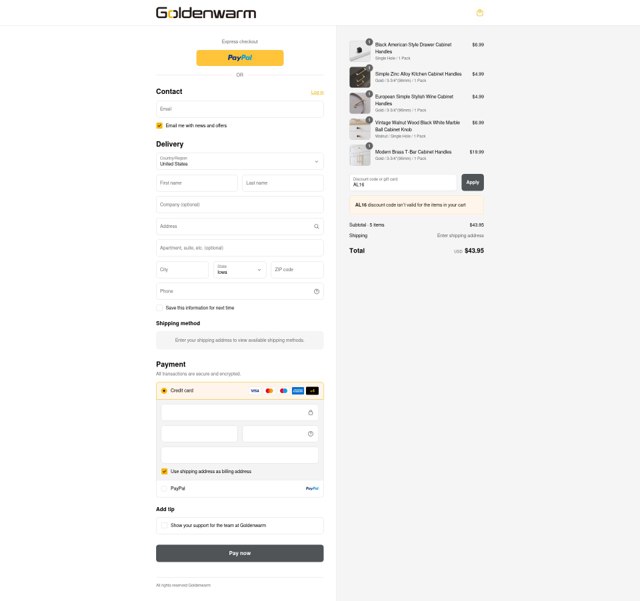 Goldenwarm checkout page showing Goldenwarm discount code box | Screenshot taken by SimplyCodes community member on Sep 3, 2025