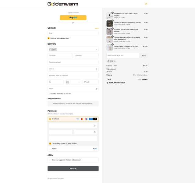 Goldenwarm checkout page showing Goldenwarm discount code box | Screenshot taken by SimplyCodes community member on Sep 3, 2025