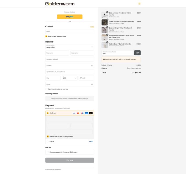 Goldenwarm checkout page showing Goldenwarm discount code box | Screenshot taken by SimplyCodes community member on Sep 3, 2025