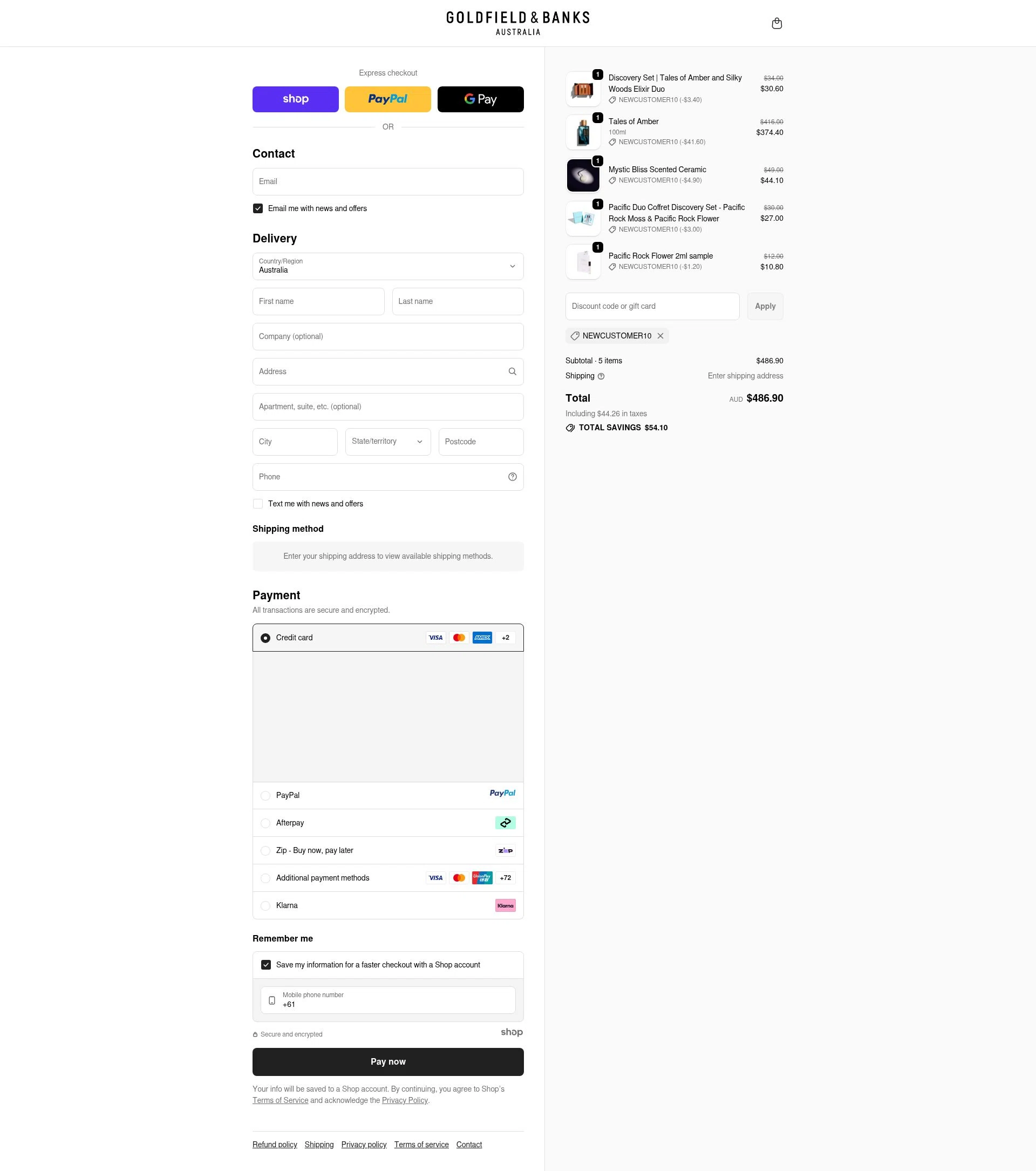 Goldfield & Banks checkout page showing Goldfield & Banks promo code box | Screenshot taken by SimplyCodes community member on Oct 6, 2025