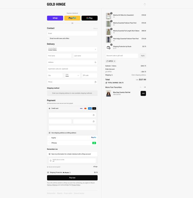 Gold Hinge checkout page showing Gold Hinge discount code box | Screenshot taken by SimplyCodes community member on Sep 11, 2025